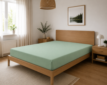 Cearceaf de Pat cu Elastic 160x200 cm din Bumbac Premium – Confort și Fixare Perfectă, Verde [0]
