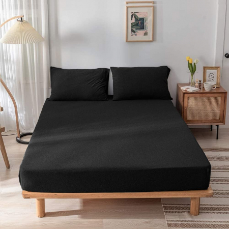 Articole de casa - Cearceaf de pat cu elastic din Jersey 160 x 200 cm, negru