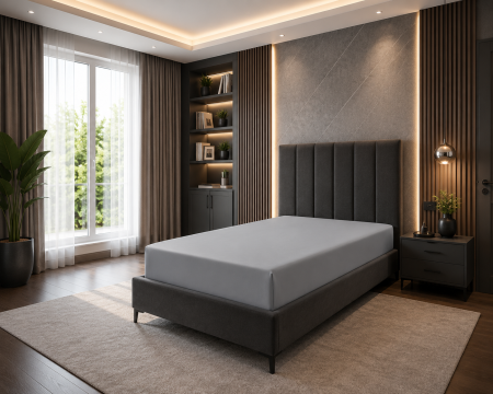 Articole de casa - Cearceaf cu Elastic Premium din Bumbac Fin – Eleganță și Confort Superior 100x200x25 cm, Gri
