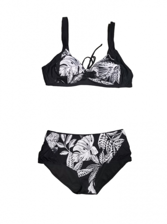 Costum de baie 2 piese, negru cu alb , marime mare [0]