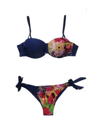 Costum de baie bleumarin, sutien balconet cu push-up si slip brazilian cu snur reglabil [0]