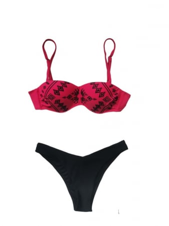 Costum de baie 2 piese coral cu imprimeu [0]