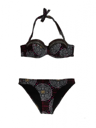 Costum de baie 2 piese negru cu imprimeu [0]