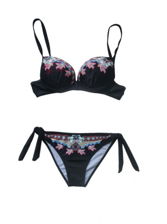 Femei - Costum de baie 2 piese negru cu imprimeu