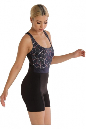 Costum de baie cu picior, Negru cu Model [3]