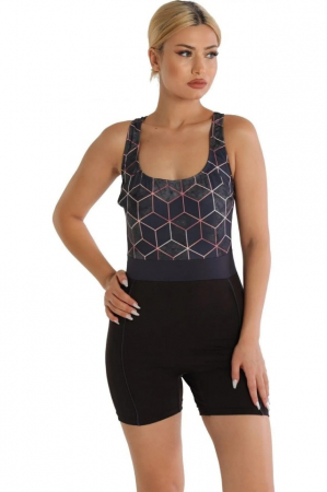 Costum de baie cu picior, Negru cu Model [2]