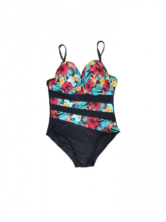 Costume de baie - Costum de baie intreg, negru cu imprimeu floral, cupe, bretele reglabile