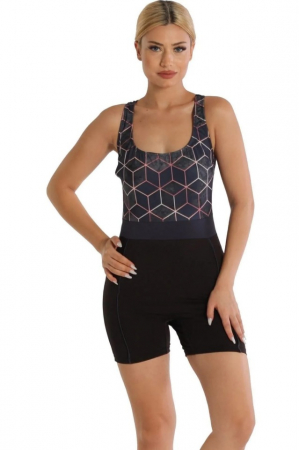 Costume de baie - Costum de baie cu picior, Negru cu Model