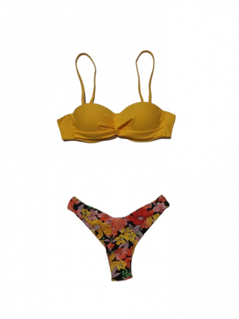Costum de baie galben, sutien cu pus-up si bretele reglabile, slip brazilian [0]