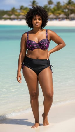 Femei - Costum de baie damă, 2 piese, sutien fără burete cu armătură și slip clasic reglabil, negru cu imprimeu mov