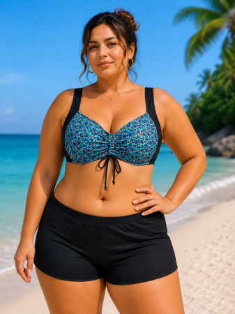 Femei - Costum de baie damă mărimi mari, 2 piese, cu boxeri și sutien reglabil
