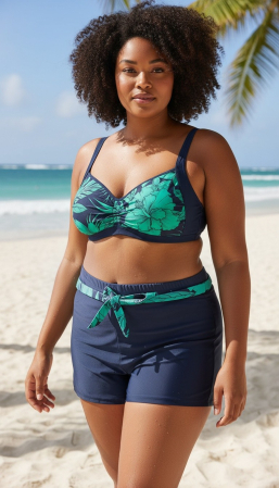 Femei - Costum de baie damă plus size 2 piese cu bustieră și boxeri bleumarin tropical