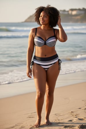 Femei - Costum de baie damă plus size alb-negru 2 piese cu push-up și slip clasic cu talie înaltă