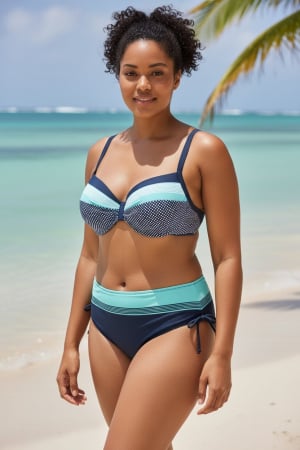 Femei - Costum de baie damă plus size bleumarin și turcoaz 2 piese cu push-up și slip clasic cu talie înaltă
