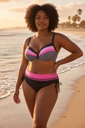 Femei - Costum de baie damă plus size negru și roz 2 piese cu push-up și slip clasic cu talie înaltă