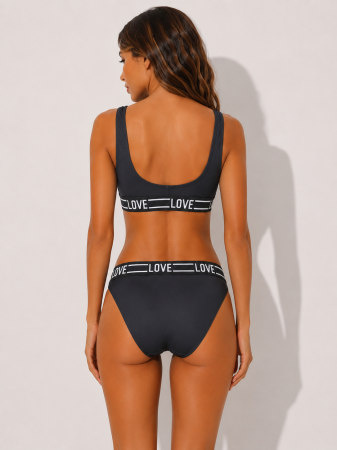 Costum de baie două piese, Bustiera si slip clasic, Negru [1]