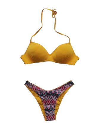 Costum de baie galben, sutien cu cupe și snur [0]