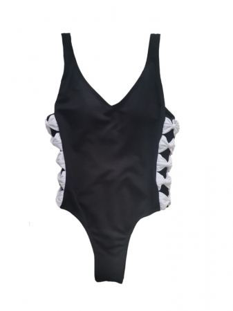Femei - Costum de baie intreg negru cu fundițe