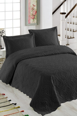 Cuvertura pat uni + 2 fete perna, Negru, 250x260 cm [0]