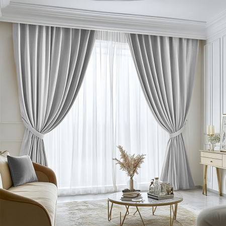 Draperii - Draperie gri deschis, blackout 2 buc 150x250
