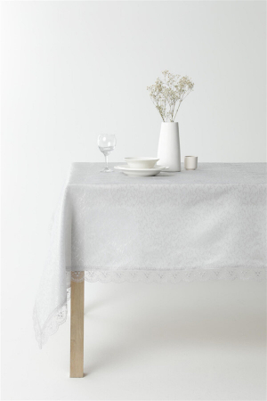 Fata de masa - Fata de masa 160 x 220 cm, gri cu dantela