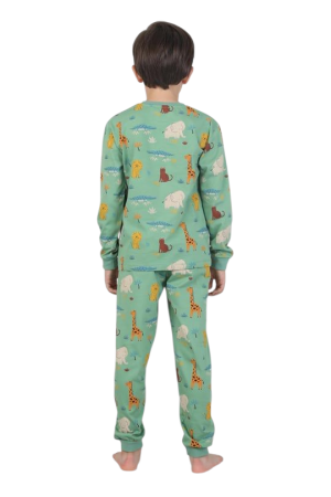 Pijama cu animalute, verde, 100% bumbac [3]