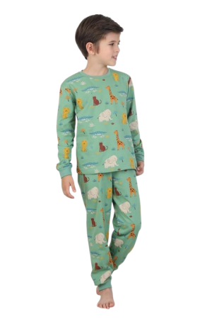 Pijama cu animalute, verde, 100% bumbac [1]