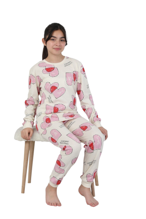 Pijama din Bumbac 100% cu Design Inimioare Colorate , 8-13 ani [3]