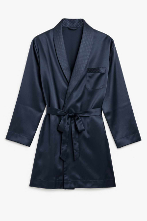 Barbati - Halat bărbați din satin bleumarin – elegant, moale și confortabil