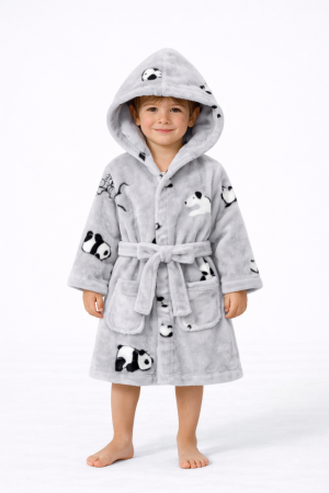 Halate Copii - Halat copii Cocolino Premium cu glugă, model Panda, mărimi 1–14 ani