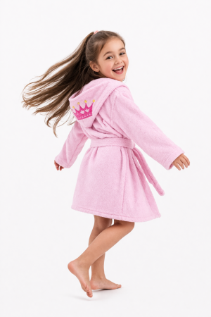Halate Copii - Halat de baie copii 100% bumbac, roz cu glugă, moale și absorbant – model Princess