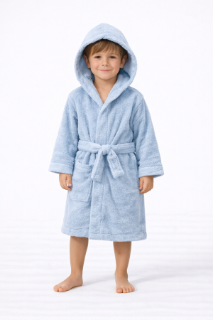 Halate Copii - Halat de baie copii albastru – bumbac absorbant, cu glugă, moale și confortabil