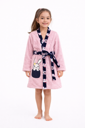 Halate Copii - Halat de baie copii cocolino roz, model iepuraș, moale și pufos