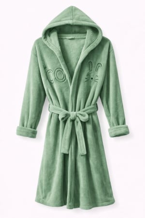 Halate - Halat de casă cocolino verde cu glugă, pufos și călduros – model Cozy