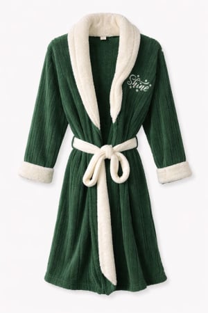 Halate - Halat de casă verde cocolino cu guler alb, pufos și călduros