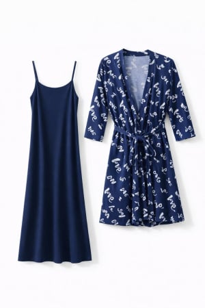 Femei - Hala și cămașa de noapte bleumarin