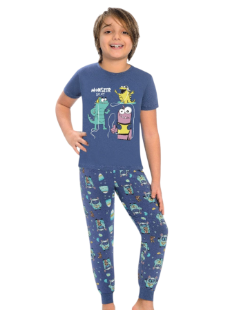 Pijamale cu lung - Pijama confort băieți bumbac 100%, tricou și pantaloni lungi