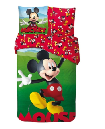 Copii - Lenjerie de pat Mickey Mouse, 100% bumbac, 140x200 cm + 65x65 cm