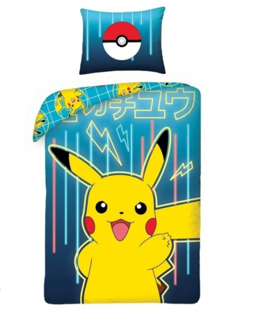 Lenjerii de o persoană - Set lenjerie de pat 2 piese, reversibila, 140x200 cm, 65x65 cm, multicolor, Pokemon