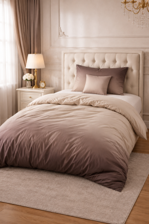 Lenjerie de pat 1 persoană 140x200 cm, model degradé bej, 3 piese, bumbac, elegantă și confortabilă [0]
