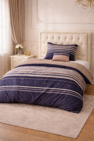 Lenjerii de pat - Lenjerie de pat 1 persoană 140x200 cm, model dungi elegante, 3 piese, bumbac