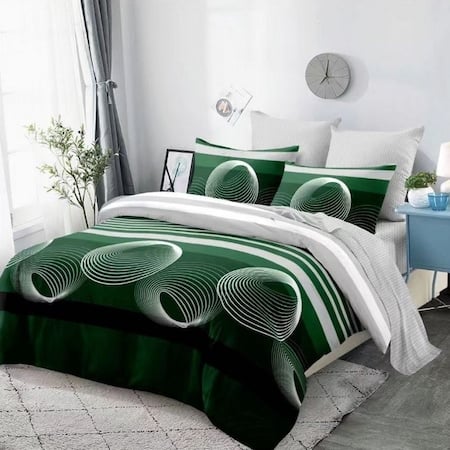 Lenjerii de pat doua persoane - Lenjerie de pat 6 piese, bumbac, Verde, 3D