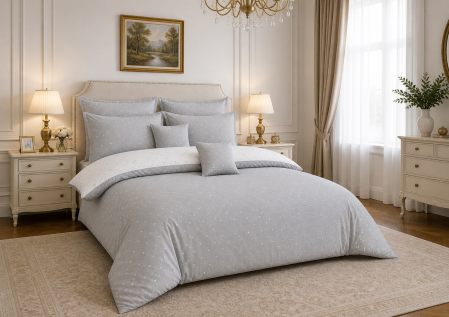 Lenjerii de pat doua persoane - Lenjerie de pat 6 piese gri deschis elegant, 200x220 cm – bumbac