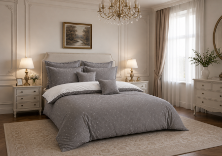 Lenjerii de pat doua persoane - Lenjerie de pat 6 piese, gri elegant – bumbac, 200x220 cm
