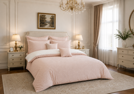 Lenjerii de pat doua persoane - Lenjerie de pat 6 piese, roz pudră elegant – 200x220 cm, bumbac