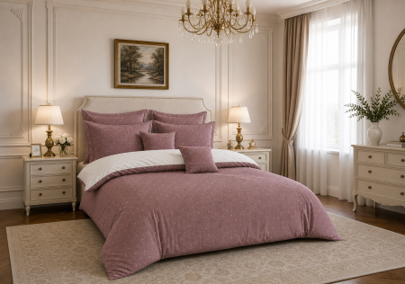 Lenjerii de pat doua persoane - Lenjerie de pat 6 piese roz pudrat elegant, 200x220 cm – bumbac