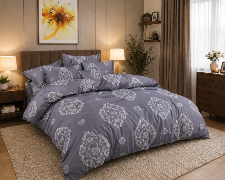 Lenjerie de pat bumbac 4 piese, 200x230, cu pilotă 180x230, 2 fețe pernă 50x70, set modern [0]