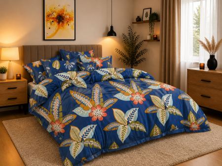 Lenjerie de pat bumbac 4 piese, 200x230, cu pilotă 180x230, 2 fețe pernă 50x70, set modern [0]