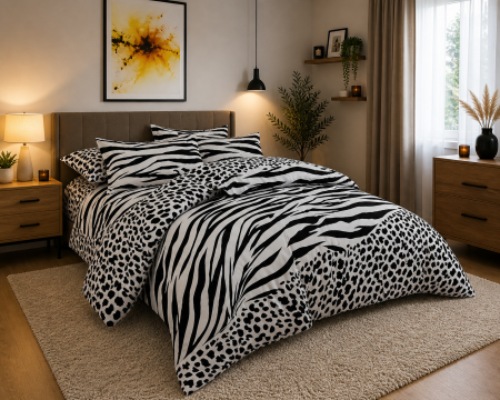 Lenjerie de pat bumbac 4 piese, 200x230, cu pilotă 180x230, 2 fețe pernă 50x70, set modern [0]