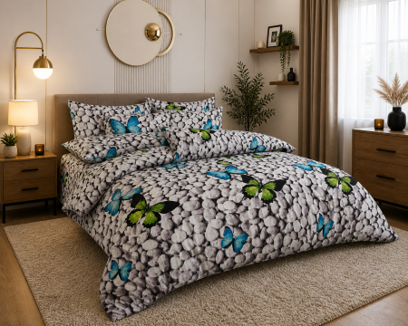 Lenjerie de pat bumbac 4 piese, 200x230, cu pilotă 180x230, 2 fețe pernă 50x70, set modern [0]